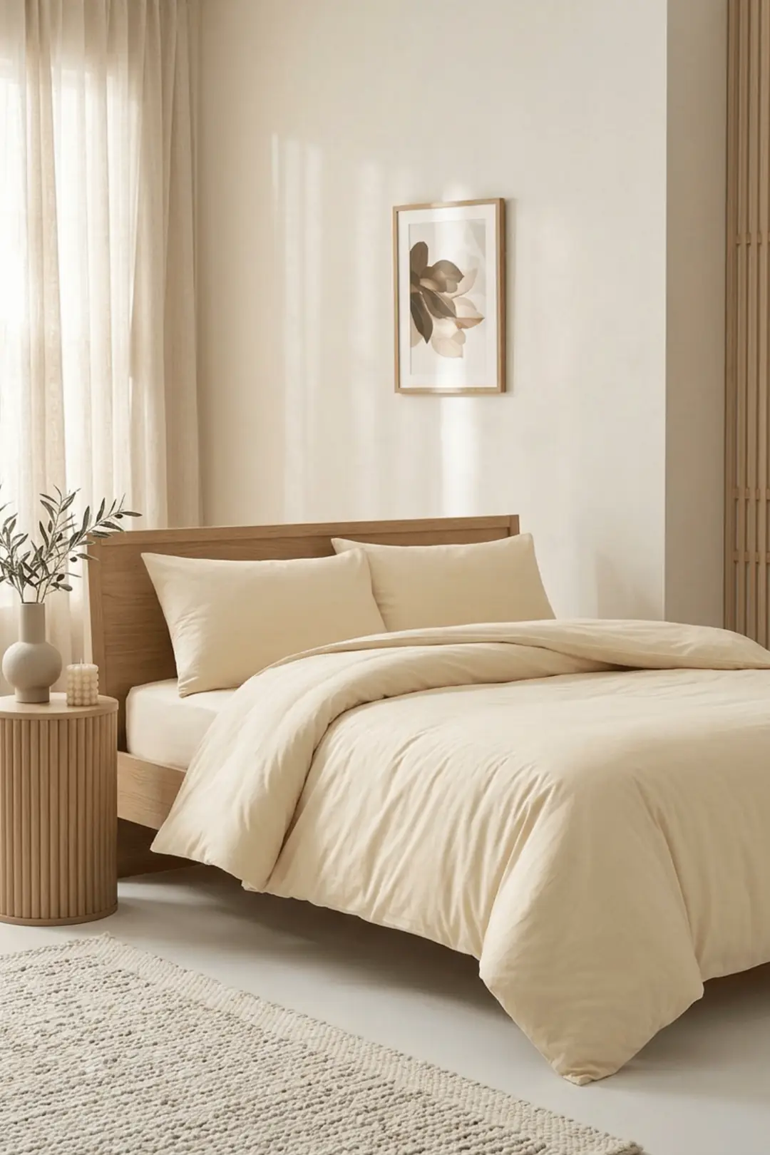 Cotton Collection Ranforce Çift Kişilik Nevresim Seti Düzboya Krem