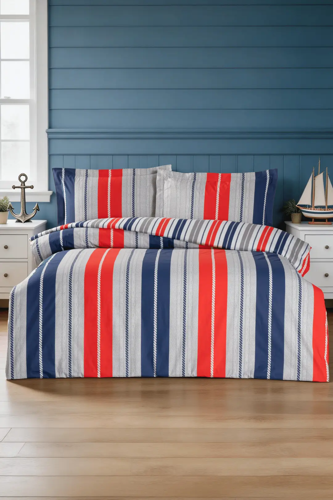 La Notte Marin Stripe Ranforce Tek Kişilik Nevresim Takımı 160x220 + 100x200 + 50x70 cm