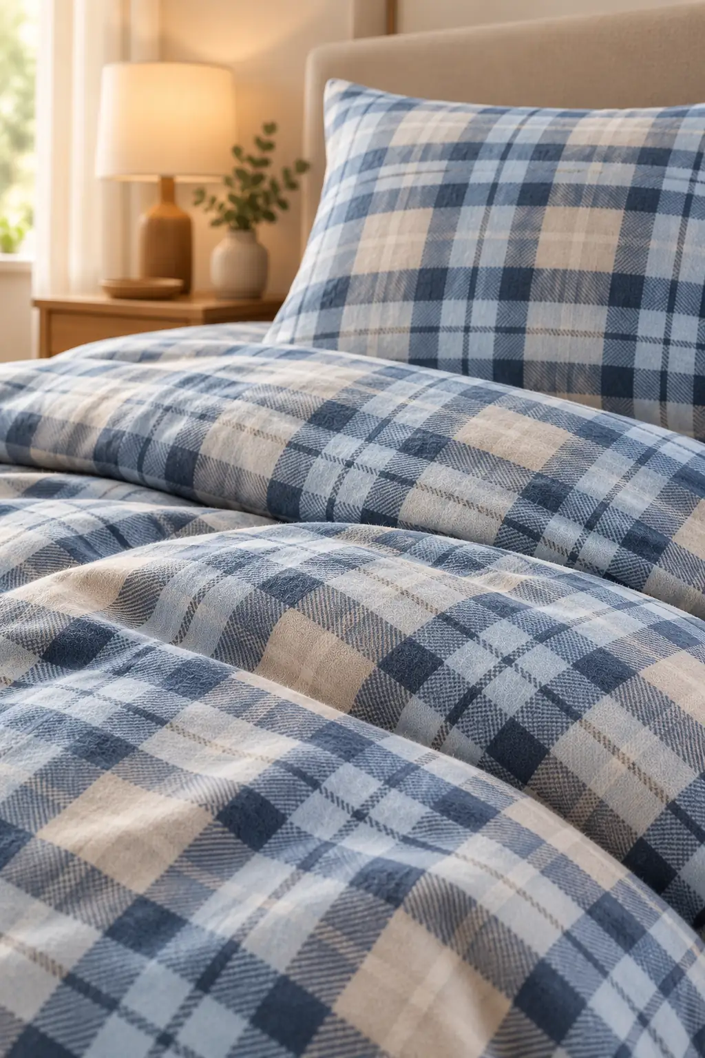 Cotton Collection Flanel Çift Kişilik Nevresim Seti Blue-Gray Plaid 3