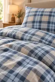 Cotton Collection Flanel Çift Kişilik Nevresim Seti Blue-Gray Plaid 3