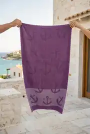 Cotton Collection Bukle Plaj Havlusu Çapa Mor 2