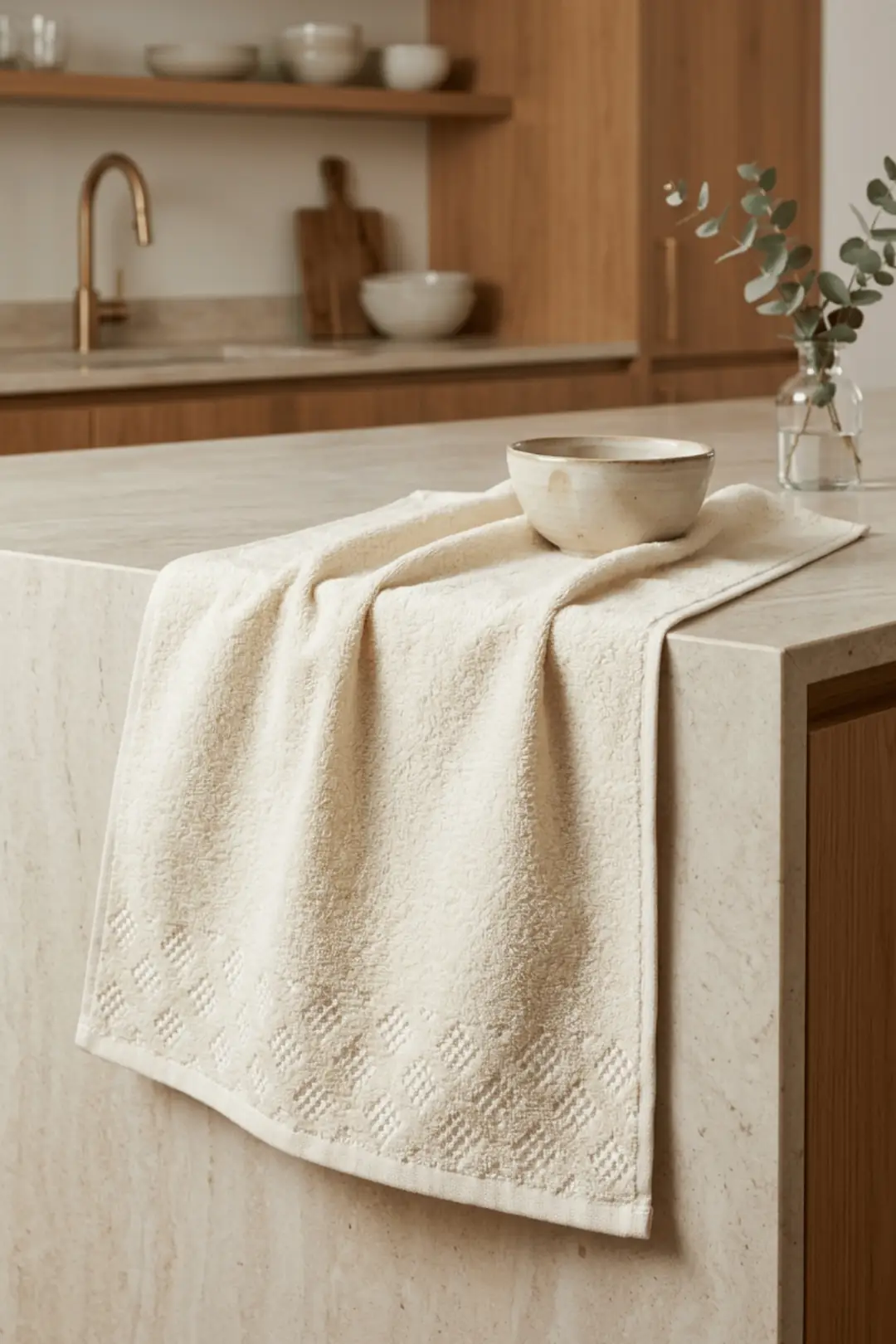 Cotton Collection Bukle Mutfak Havlusu 30x50 cm Ekose Krem
