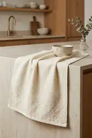 Cotton Collection Bukle Mutfak Havlusu 30x50 cm Ekose Krem 1