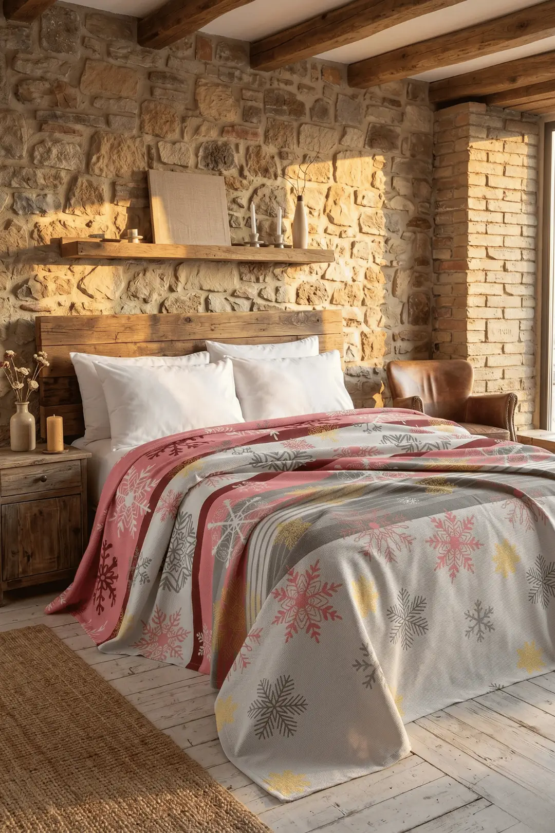 Cotton Collection Tek Kişilik Pike Red Winter