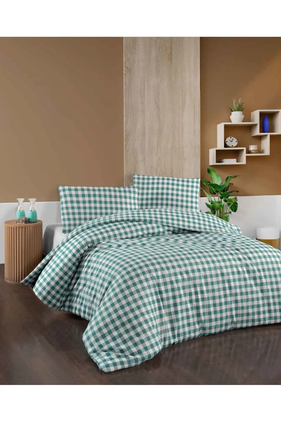 Cotton Collection Flanel R Çift Kişilik Nevresim Takımı Mongar Yeşil