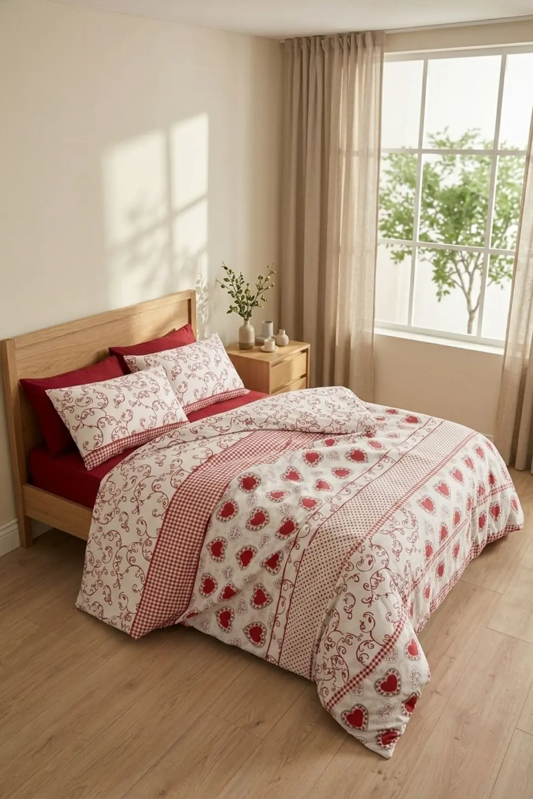 Cotton Collection Ranforce Tek Kişilik Nevresim Takımı Red Bonita