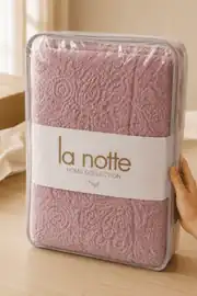 La Notte Welsoft Jakarlı Çift Kişilik Yatak Örtüsü Pudra 200x230 cm 2