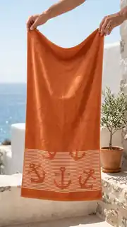 Cotton Collection Bukle Plaj Havlusu Çapa Orange 2