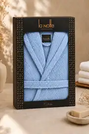 La Notte Pirinç Örgü Kapşonlu Bornoz Large İndigo 2