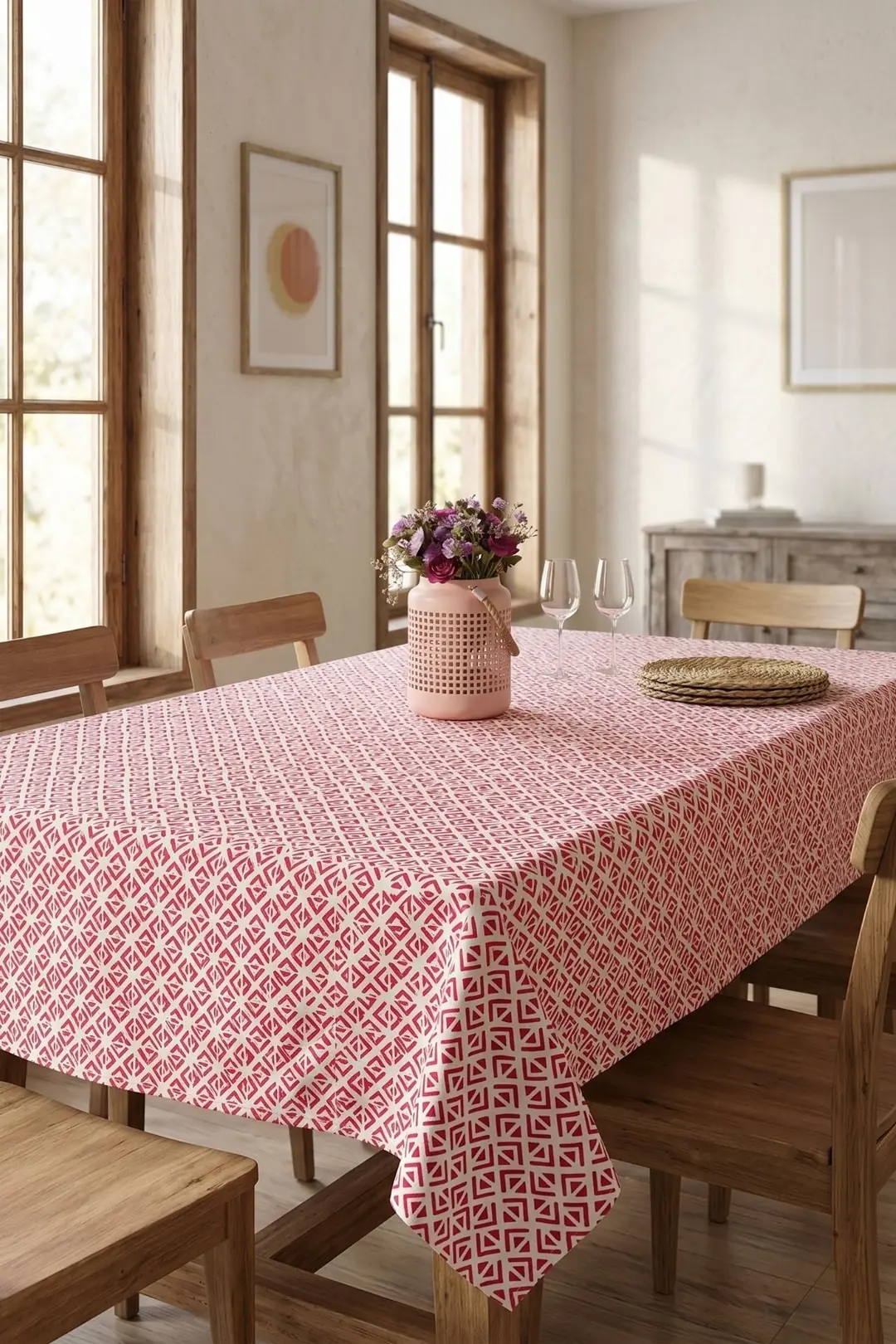 Cotton Collection Döşemelik Masa Örtüsü Lily Kırmızı 160x200 1
