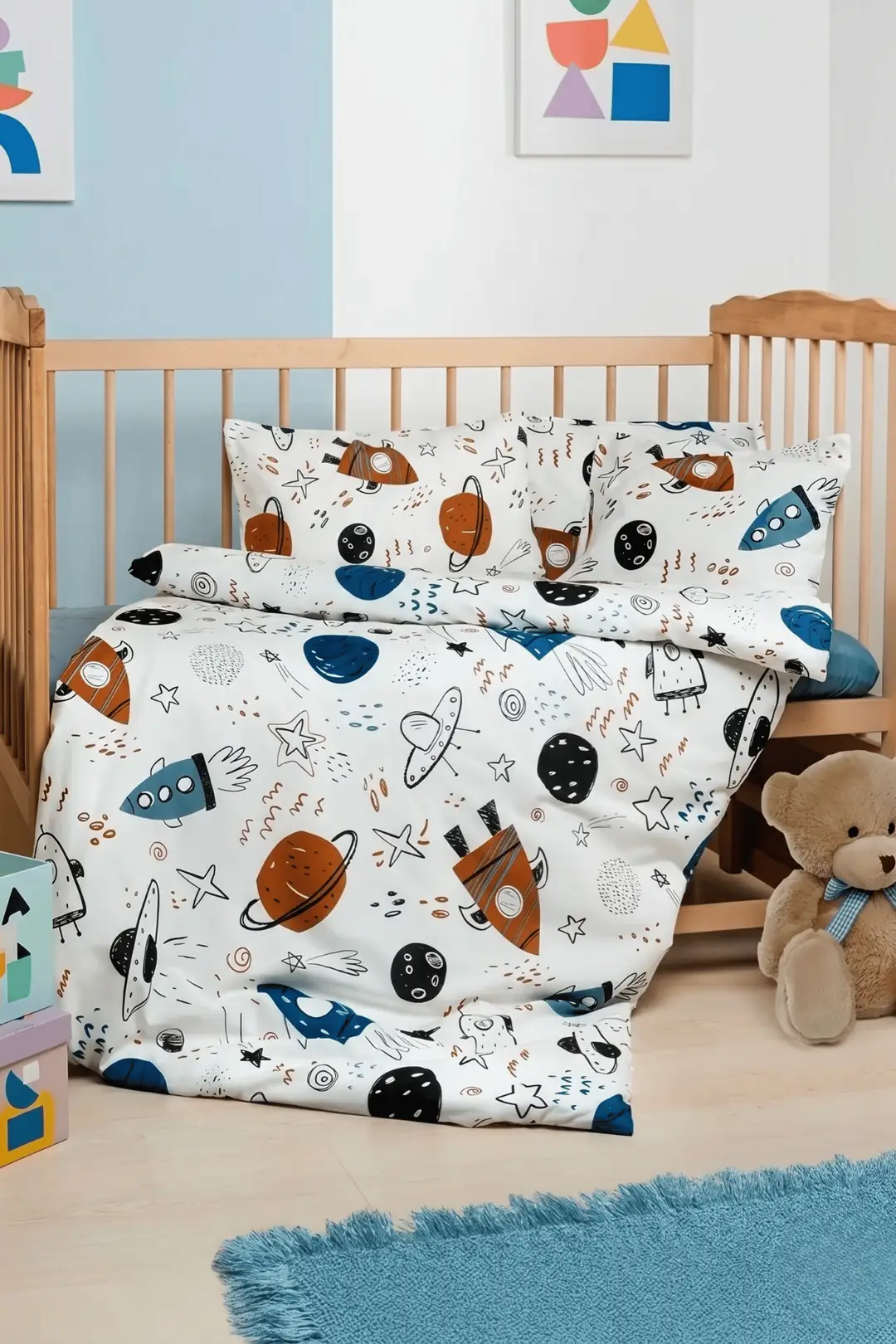 Cotton Collection %100 Pamuk Bebek Nevresim Takımı Space 7
