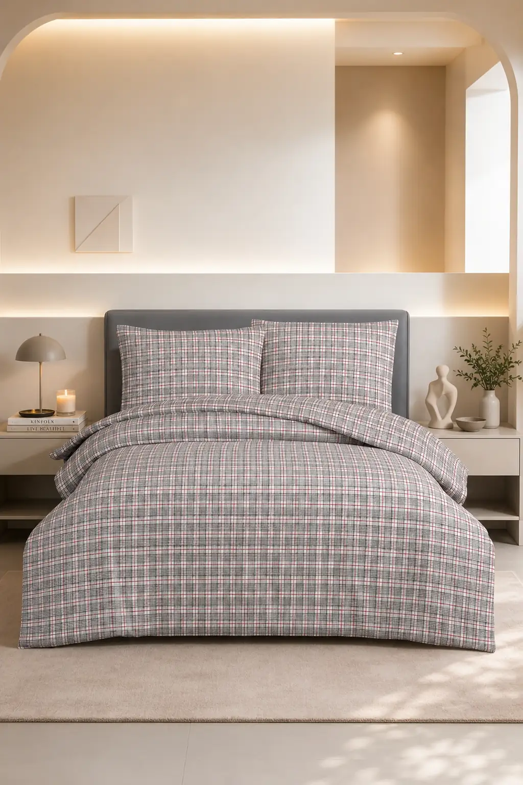 Cotton Collection Red Pld Flanel Çift Kişilik Nevresim Takımı 200x220 + 160x200 + 2/50x70 cm