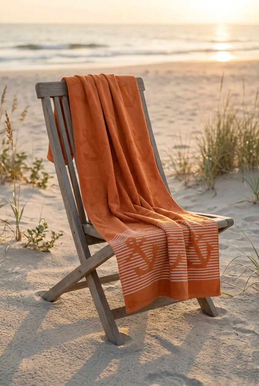Cotton Collection Bukle Plaj Havlusu Çapa Orange