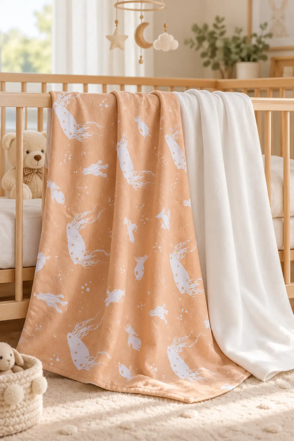 Flanel İkili Bebek Battaniyesi Coral