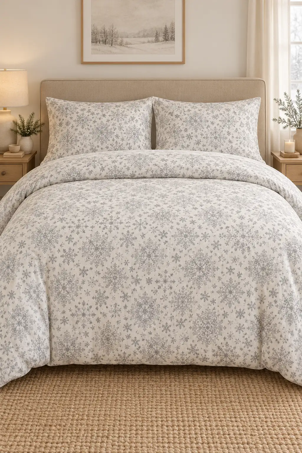 Cotton Collection Flanel Çift Kişilik Nevresim Seti Snow