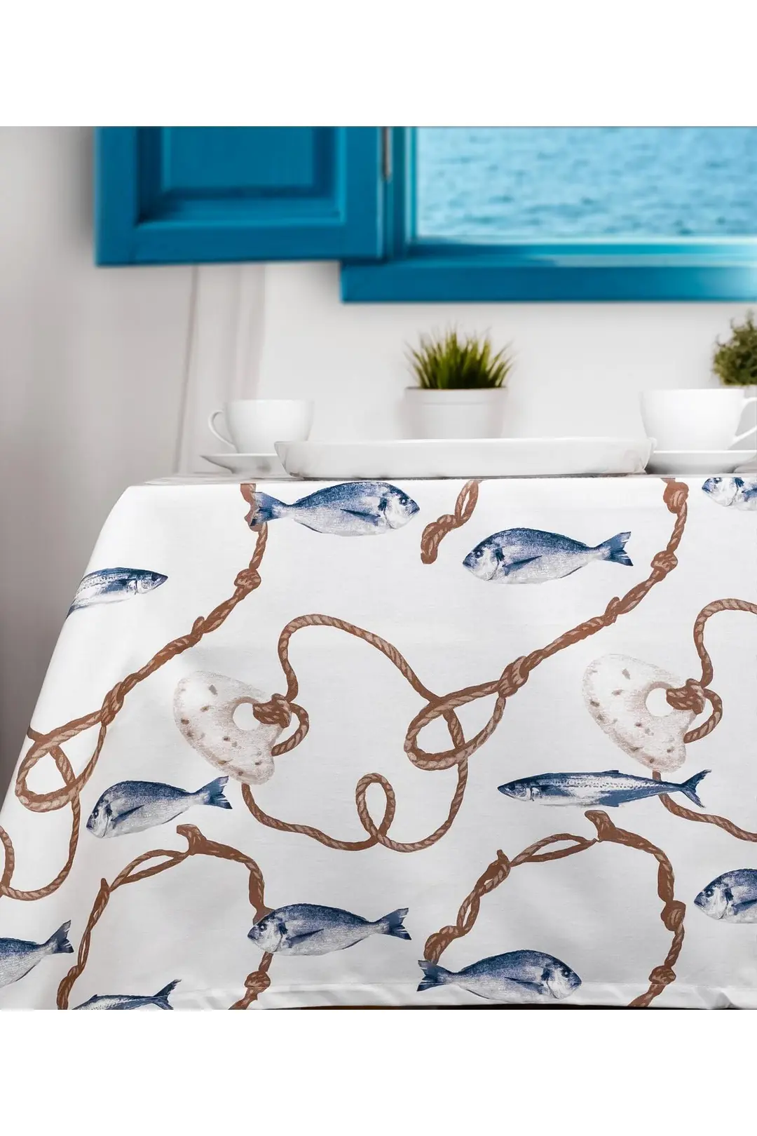 Cotton Collection Masa Örtüsü Balık Desen 160x220 3