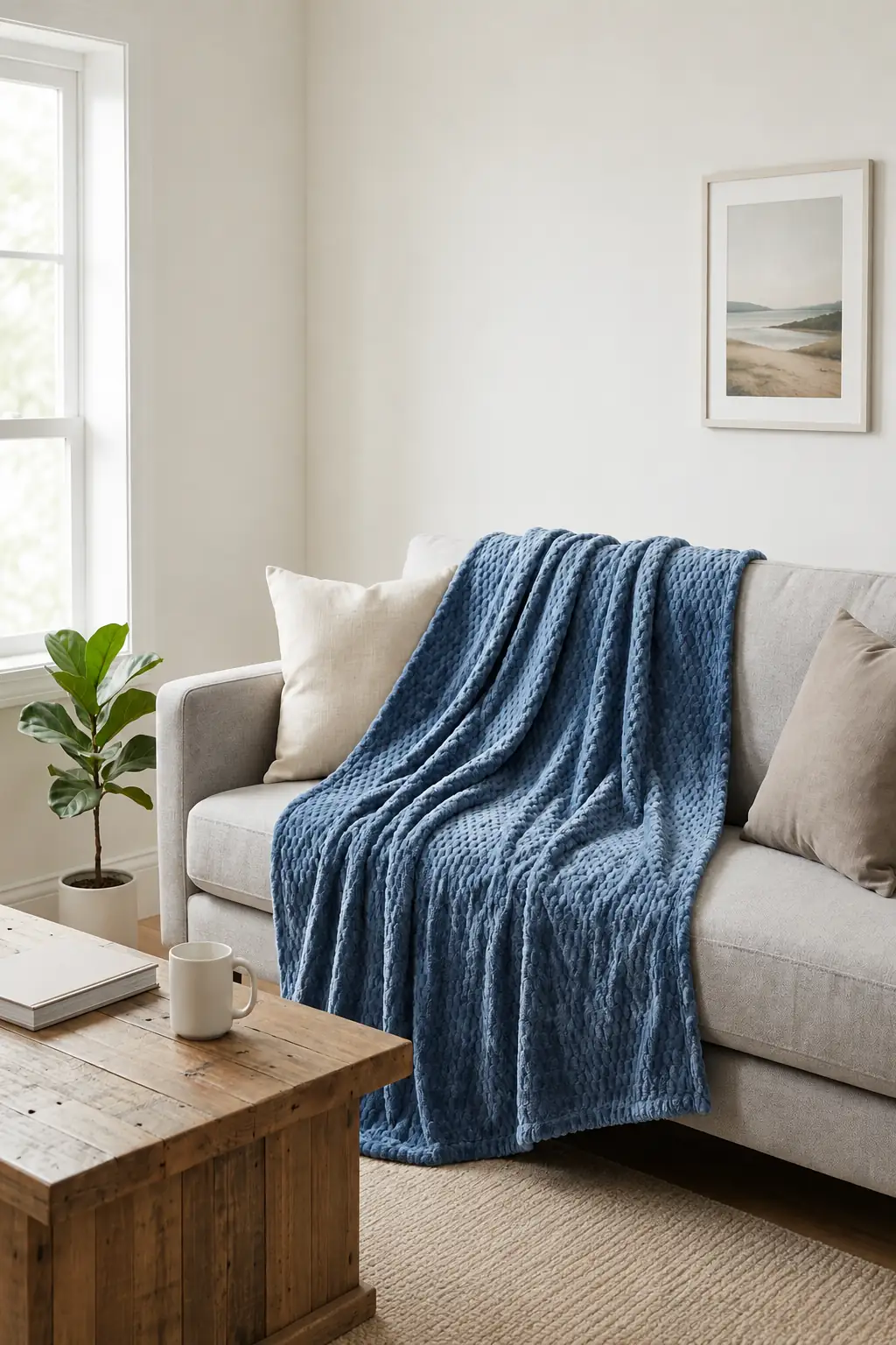 La Notte Soft Elegant Çift Kişilik Battaniye Koyu Mavi