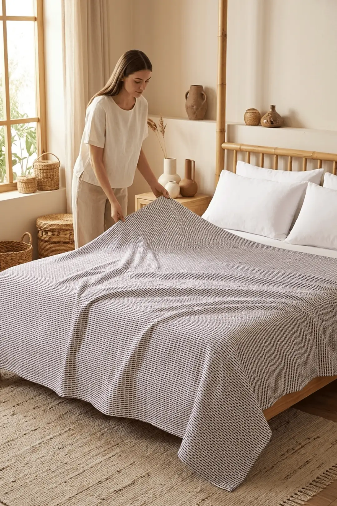 Cotton Collection Dash Çift Kişilik Pike Mor 210x230 cm 5