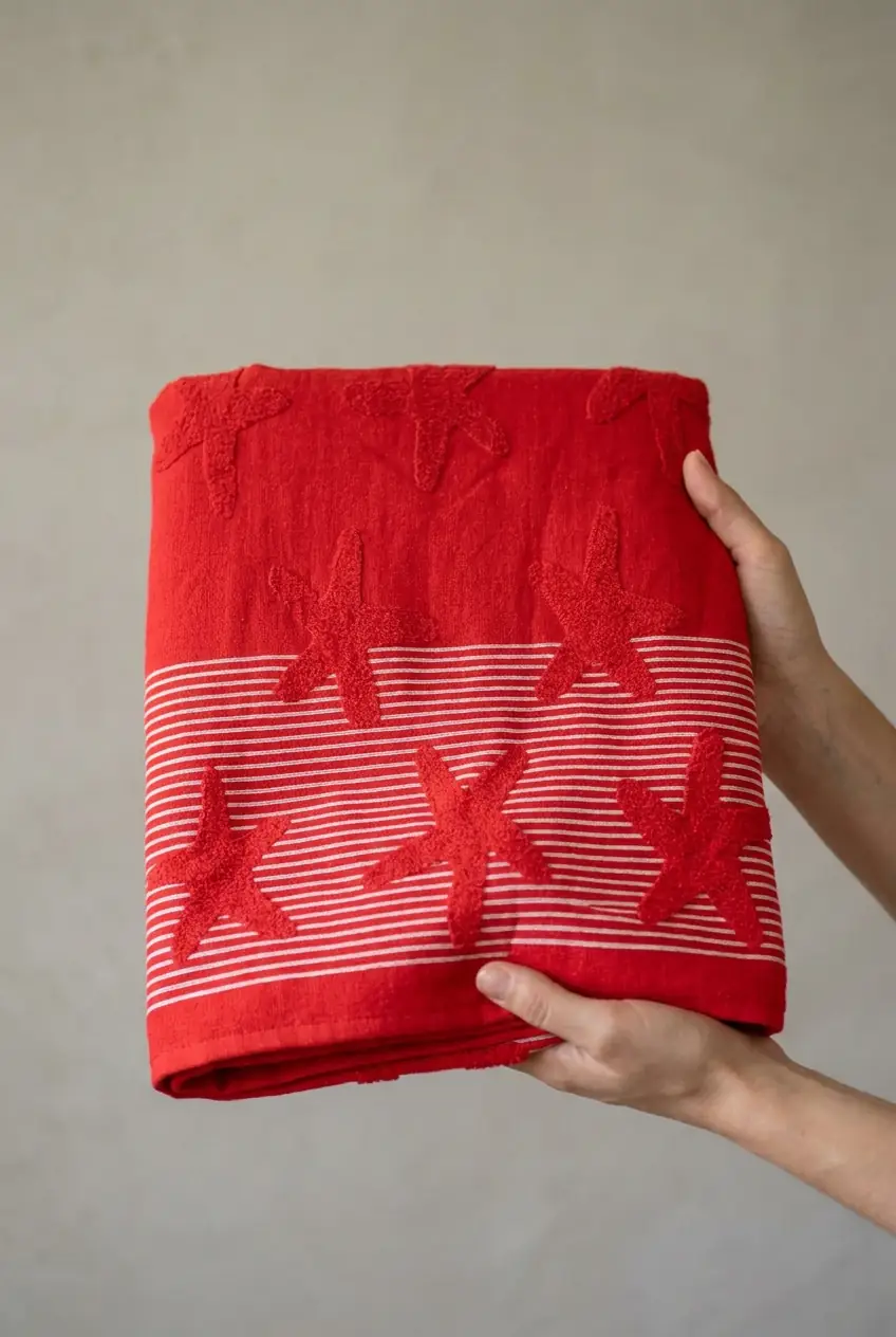 Cotton Collection Bukle Plaj Havlusu Yıldız Kırmızı 4