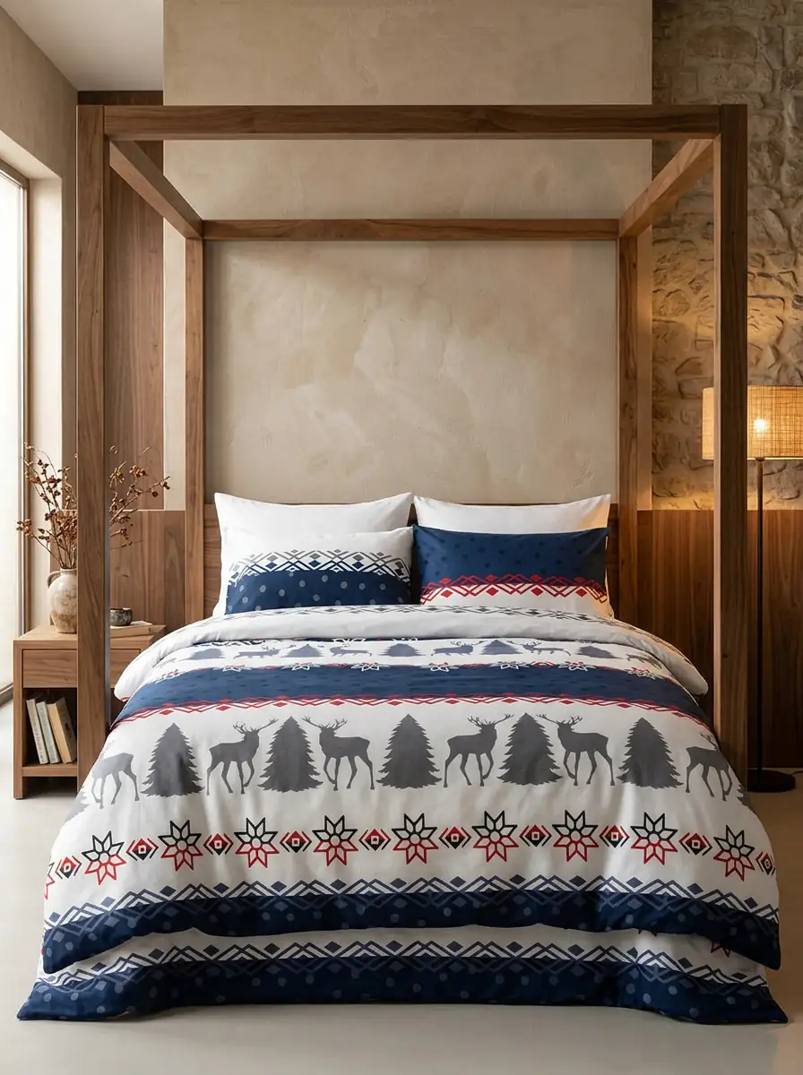 Cotton Collection Kışlık Pazen Çift Kişilik Nevresim Seti Winter