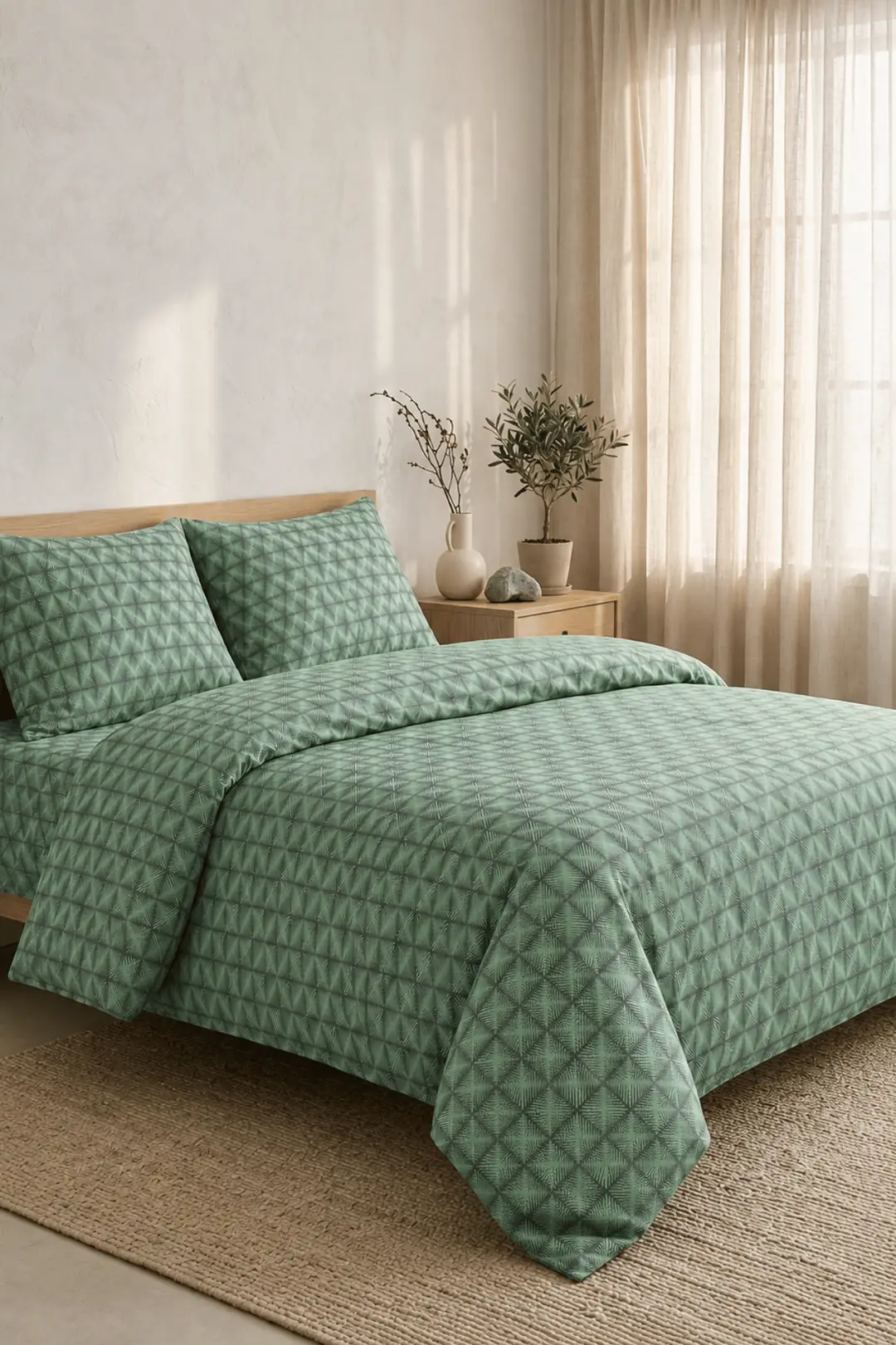 Cotton Collection Ranforce Çift Kişilik Nevresim Seti Kılıfı Efect Yeşil 4