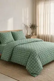 Cotton Collection Ranforce Çift Kişilik Nevresim Seti Kılıfı Efect Yeşil 4