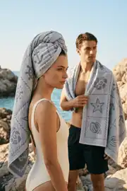 La Notte Summer Anchor %100 Pamuk Plaj Havlusu Gri 70x140 2