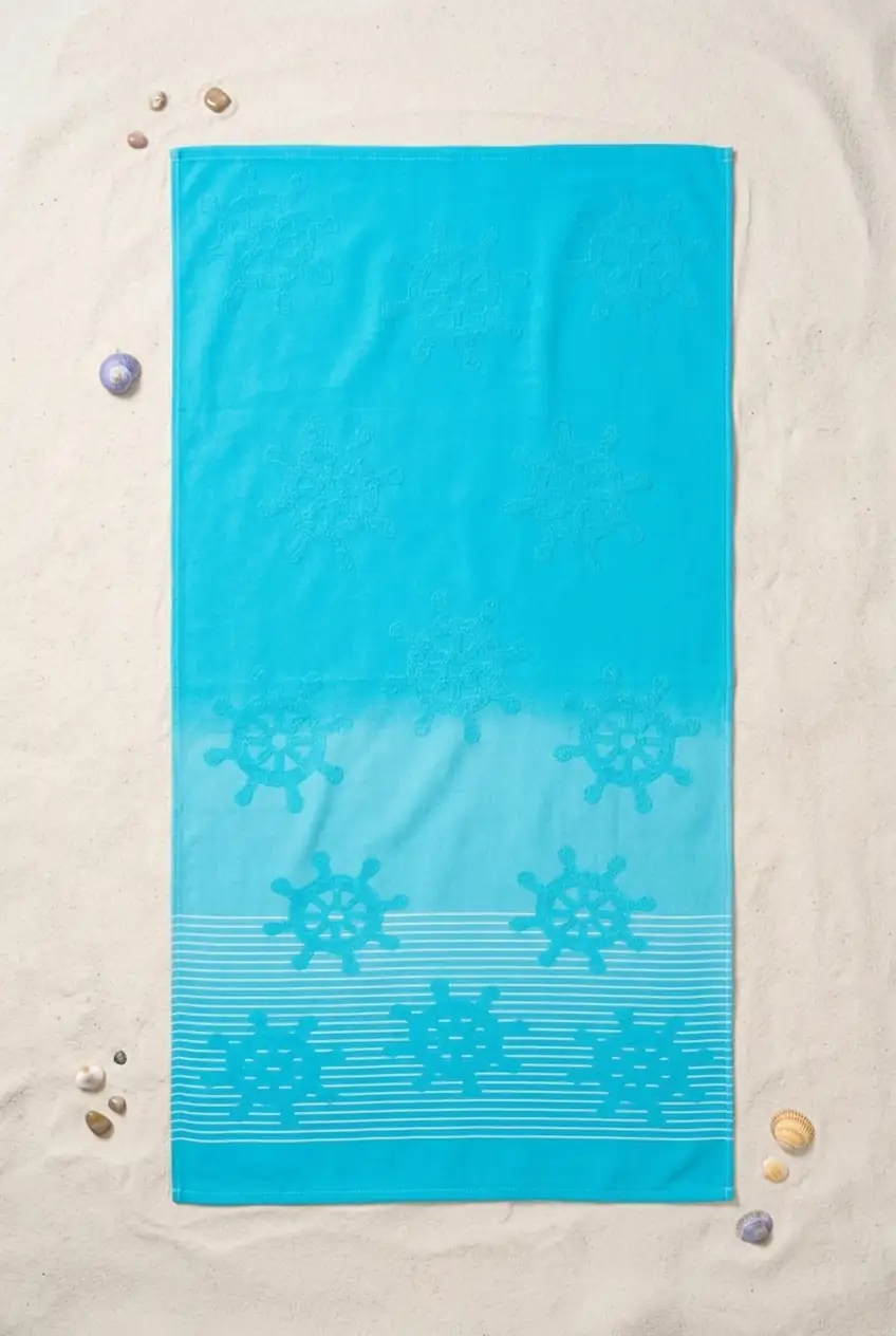 Cotton Collection Bukle Plaj Havlusu Çark Turkuaz 3
