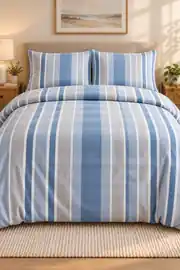 Cotton Collection Flanel Çift Kişilik Nevresim Seti Blue Grey Stripe 1