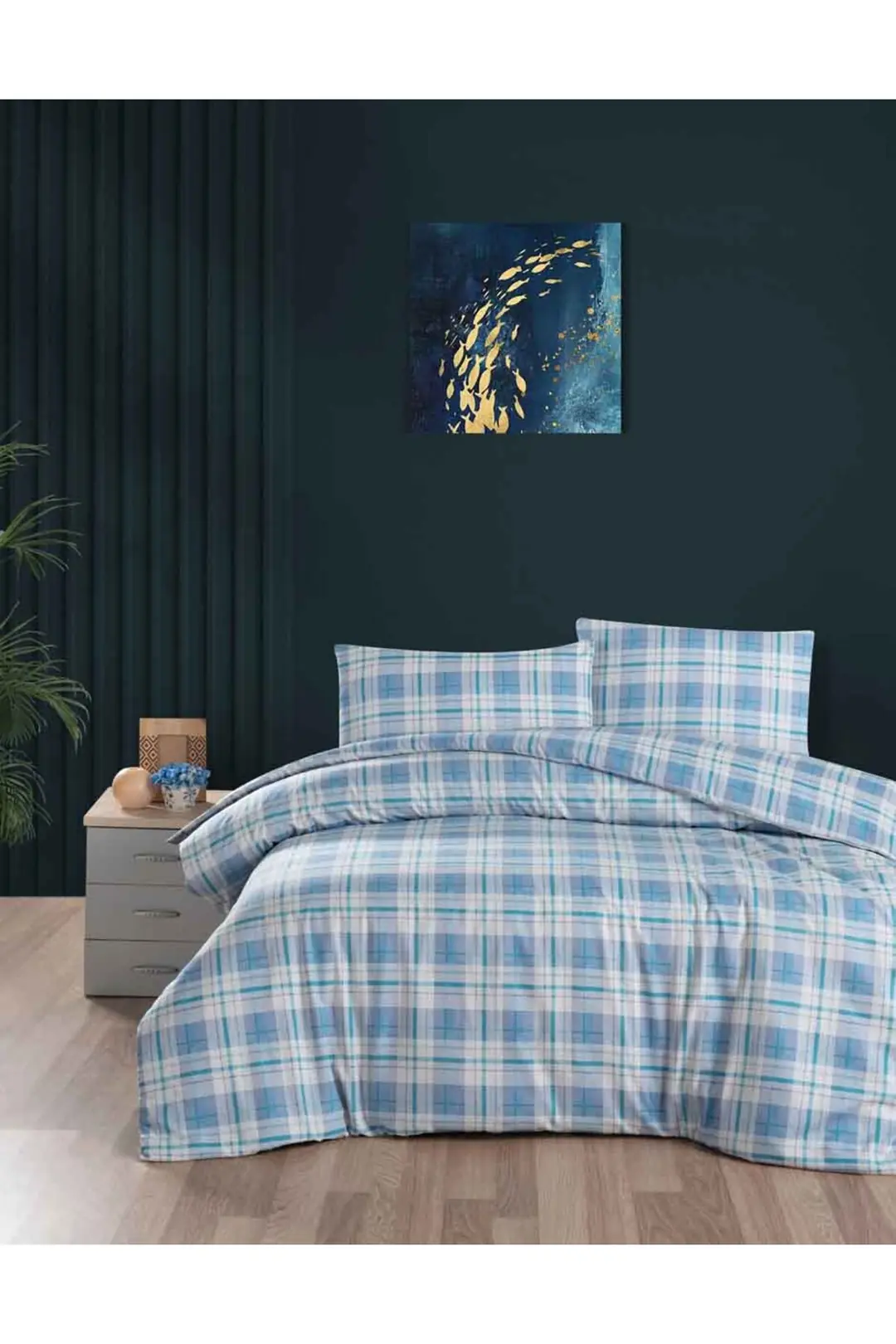 Cotton Collection Flanel R Çift Kişilik Nevresim Takımı Harvest Mavi
