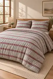 Cotton Collection Flanel Çift Kişilik Nevresim Seti Red Stripe 2