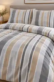 Cotton Collection Flanel Çift Kişilik Nevresim Seti Grey Beige Stripe 2
