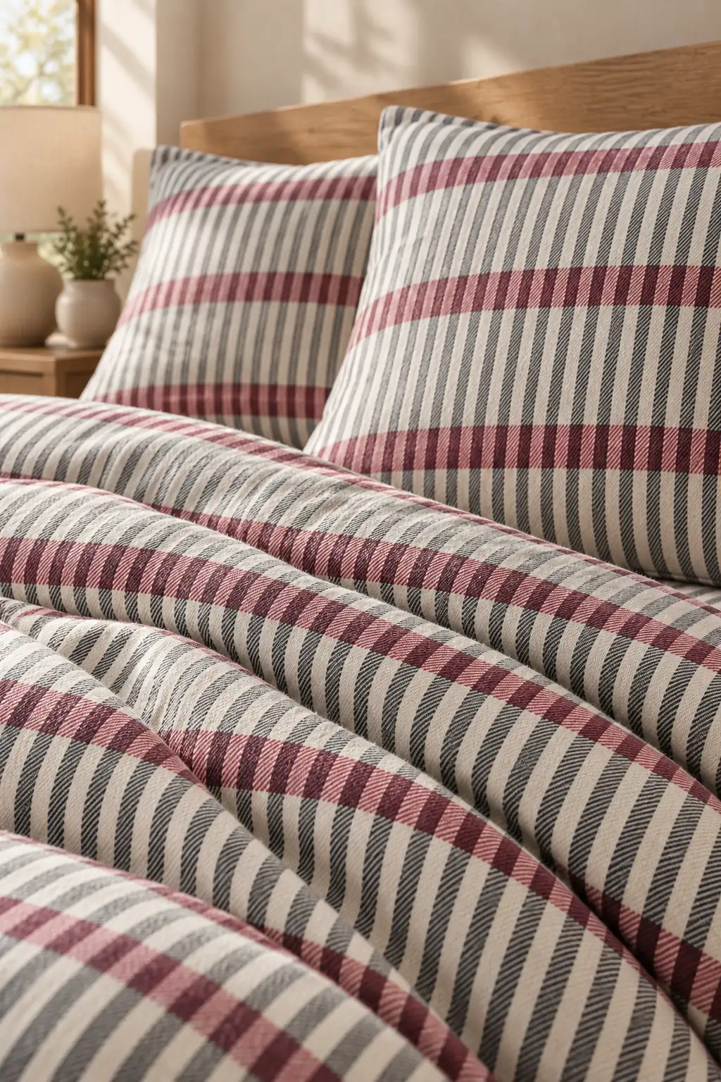 Cotton Collection Flanel Çift Kişilik Nevresim Seti Red Stripe 3