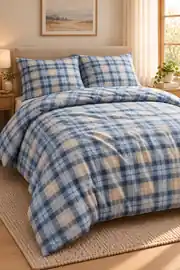 Cotton Collection Flanel Çift Kişilik Nevresim Seti Blue-Gray Plaid 2