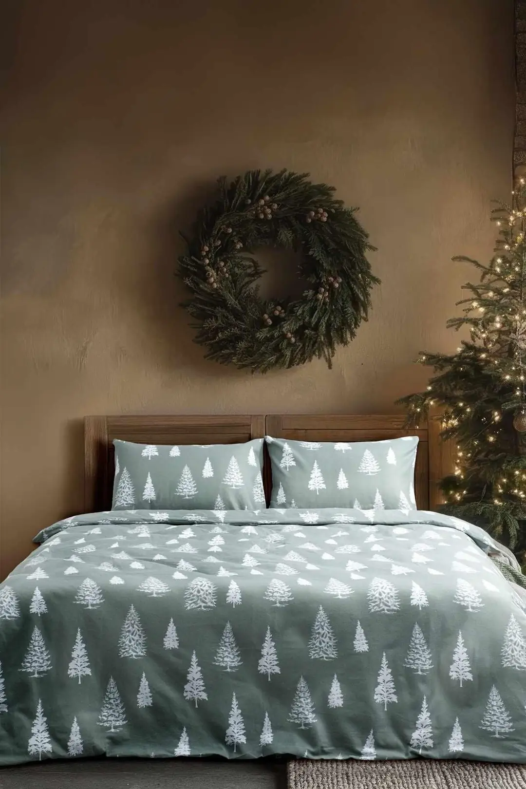Cotton Collection Kışlık Pazen Çift Kişilik Nevresim Seti Evergreen 6