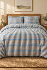 Cotton Collection Flanel Çift Kişilik Nevresim Seti Blue Stripe 1