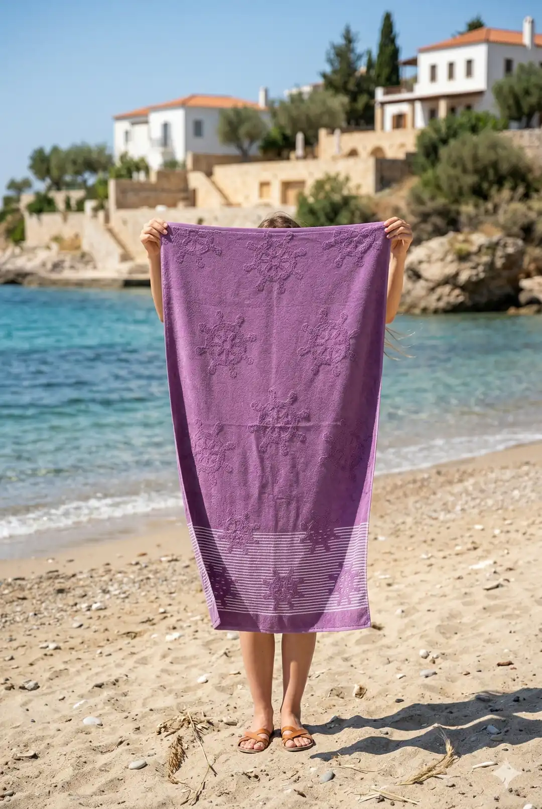 Cotton Collection Bukle Plaj Havlusu Çark Mor