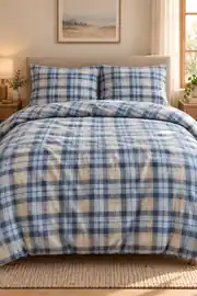 Cotton Collection Flanel Çift Kişilik Nevresim Seti Blue-Gray Plaid 1