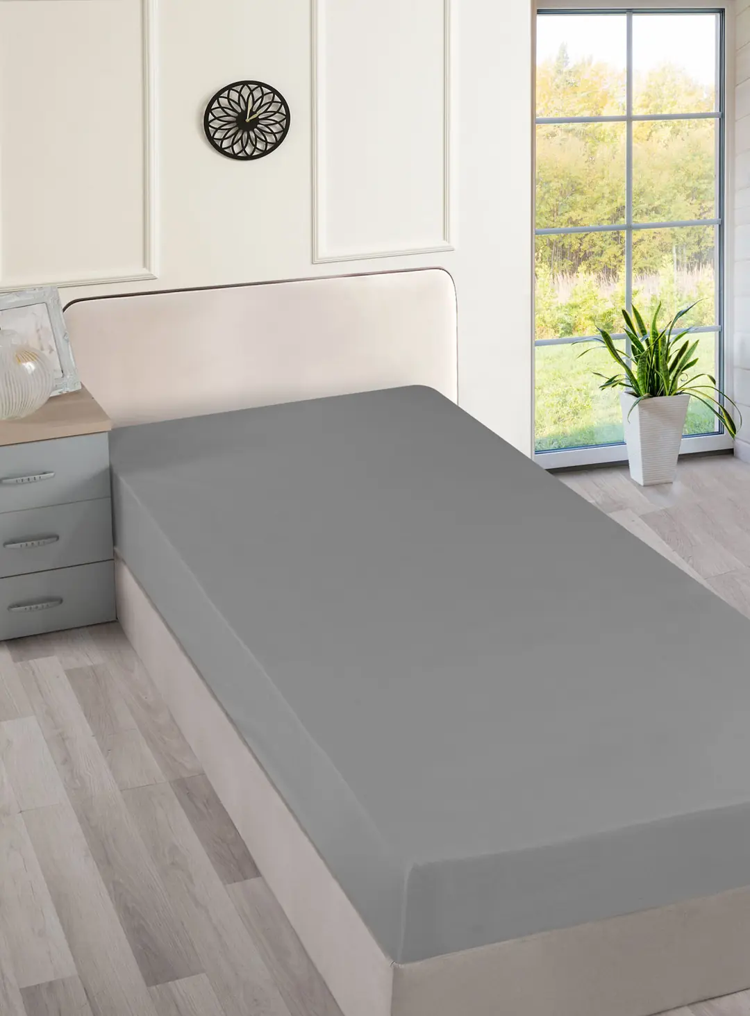 Cotton Collection Ranforce Çift Kişilik Çarşaf Düzboya Gri
