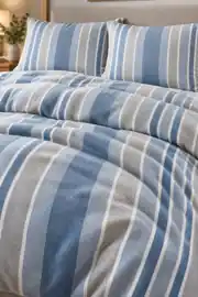 Cotton Collection Flanel Çift Kişilik Nevresim Seti Blue Grey Stripe 3