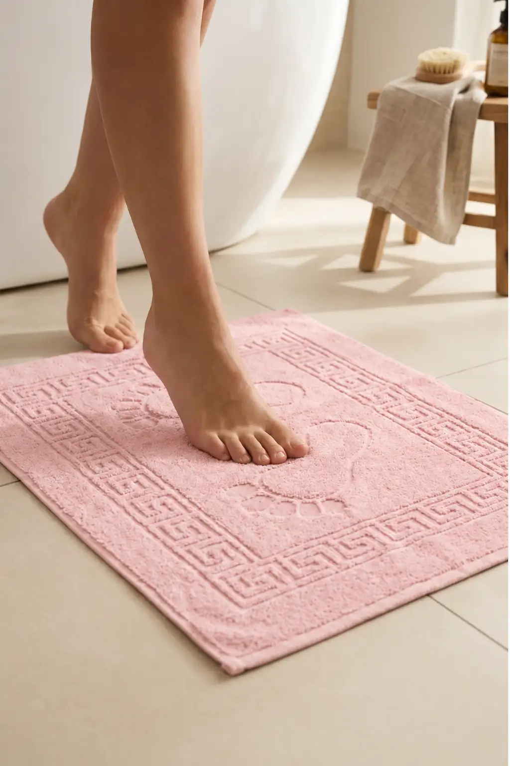 Cotton Collection Bukle Ayak Havlusu Ayak İzli Pembe 50x70 cm 2