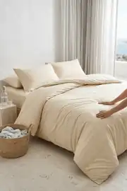 Cotton Collection Ranforce Çift Kişilik Nevresim Seti Düzboya Krem 4