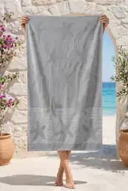 Cotton Collection Bukle Plaj Havlusu Yıldız Gri 2