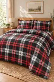 Cotton Collection Flanel Çift Kişilik Nevresim Seti Black Plaid 2