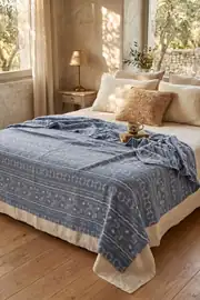 Cotton Collection Çift Kişilik Pike Blue Cottage 210x230 6