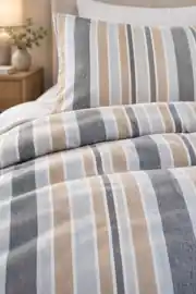 Cotton Collection Flanel Çift Kişilik Nevresim Seti Grey Beige Stripe 3