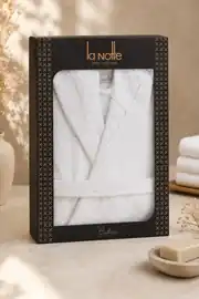 La Notte Pirinç Örgü Kapşonlu Bornoz Large Beyaz 2