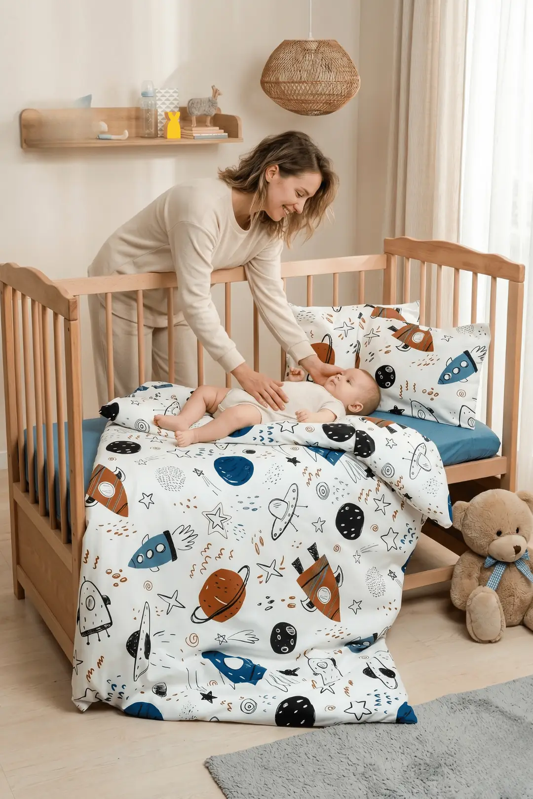 Cotton Collection %100 Pamuk Bebek Nevresim Takımı Space 4