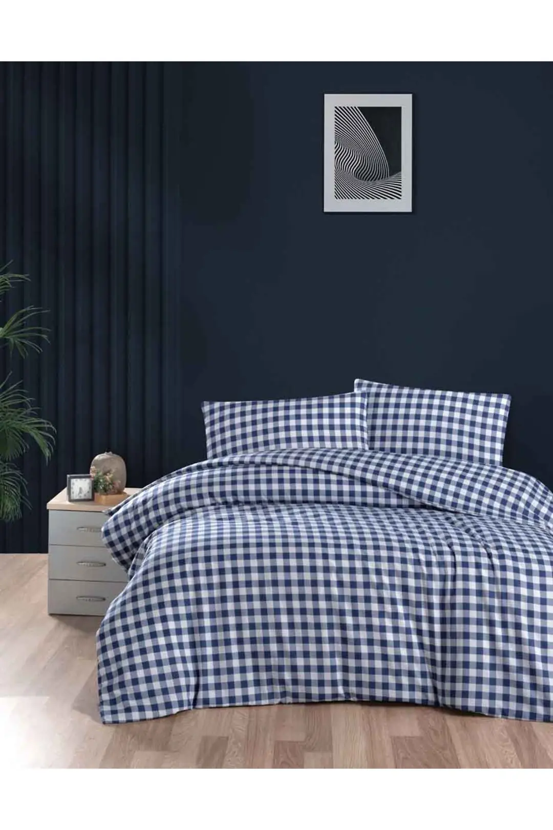 Cotton Collection Flanel R Çift Kişilik Nevresim Takımı Mongar Lacivert