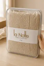 La Notte Welsoft Jakarlı Çift Kişilik Yatak Örtüsü Bej 200x230 cm 2